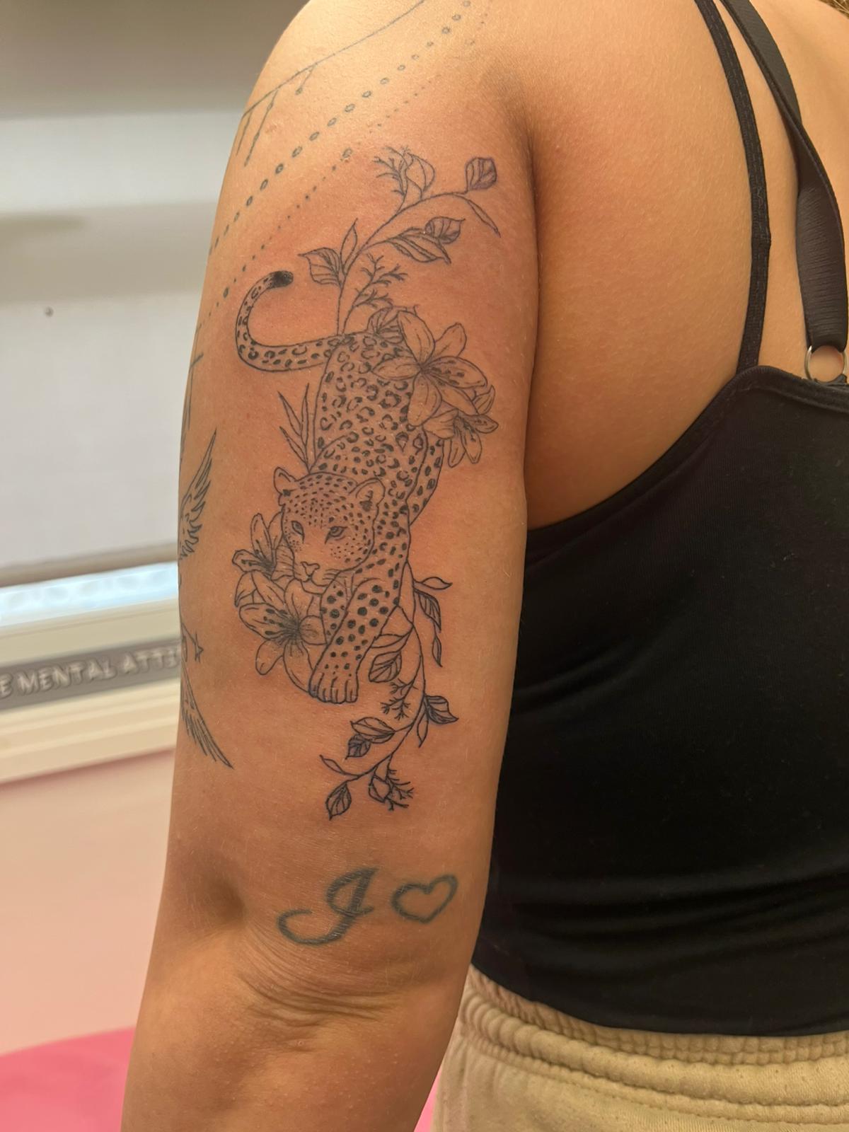 Botanical fine line leaf vine tattoo by Ink By LOLO Formby Birkdale